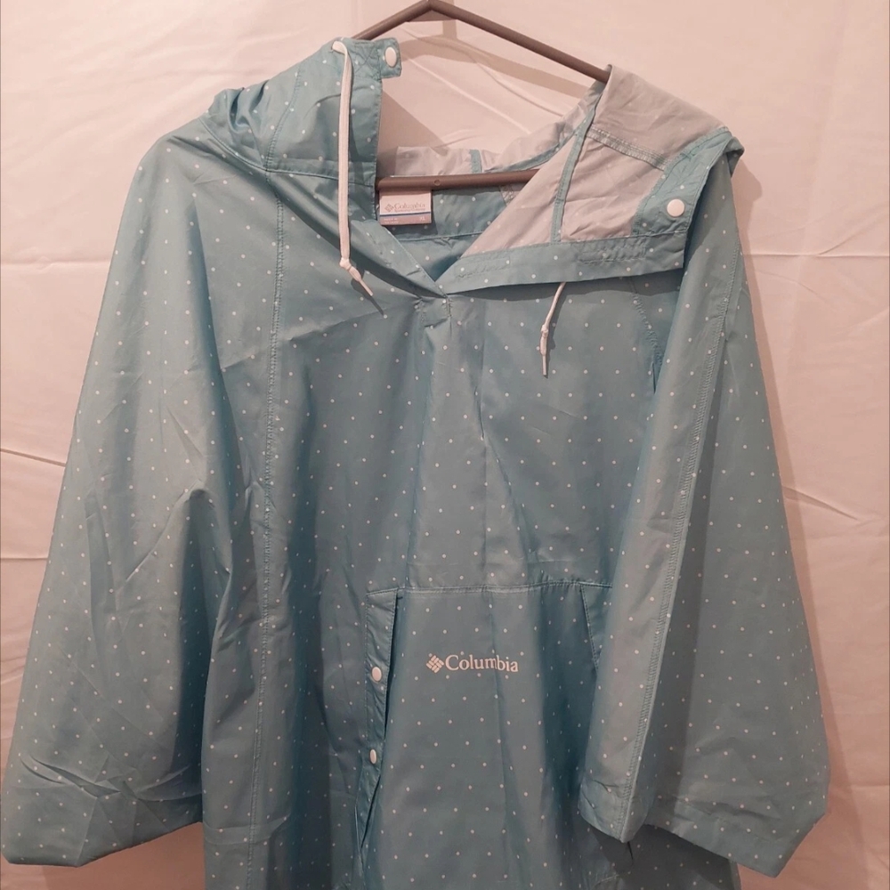 Columbia Women's XL Teal Blue Polka Dot Long Sleeve Rain Jacket